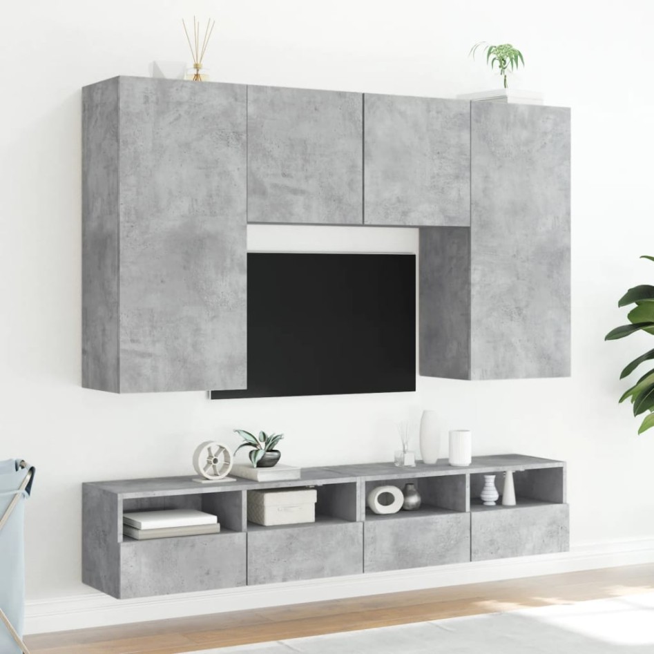 Mueble de pared TV madera ingeniería gris hormigón 100x30x30