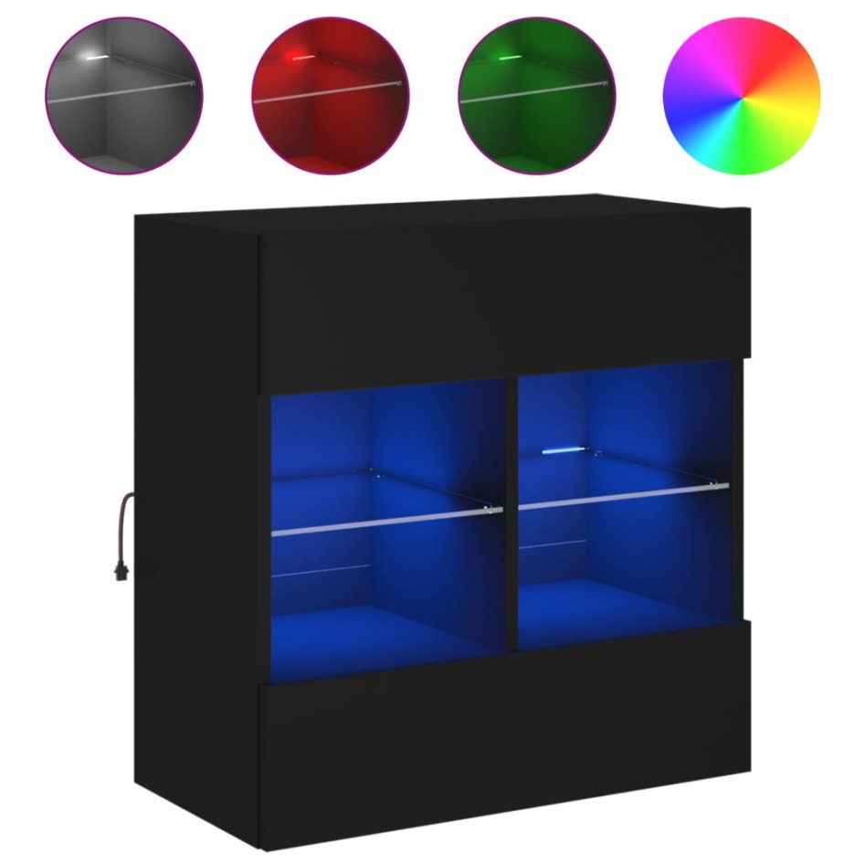 Mueble de TV de pared con luces LED negro 58,5x30x60,5