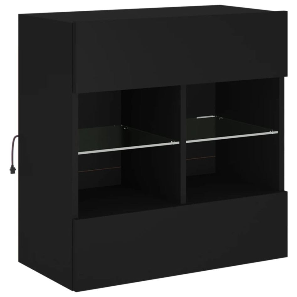 Mueble de TV de pared con luces LED negro 58,5x30x60,5