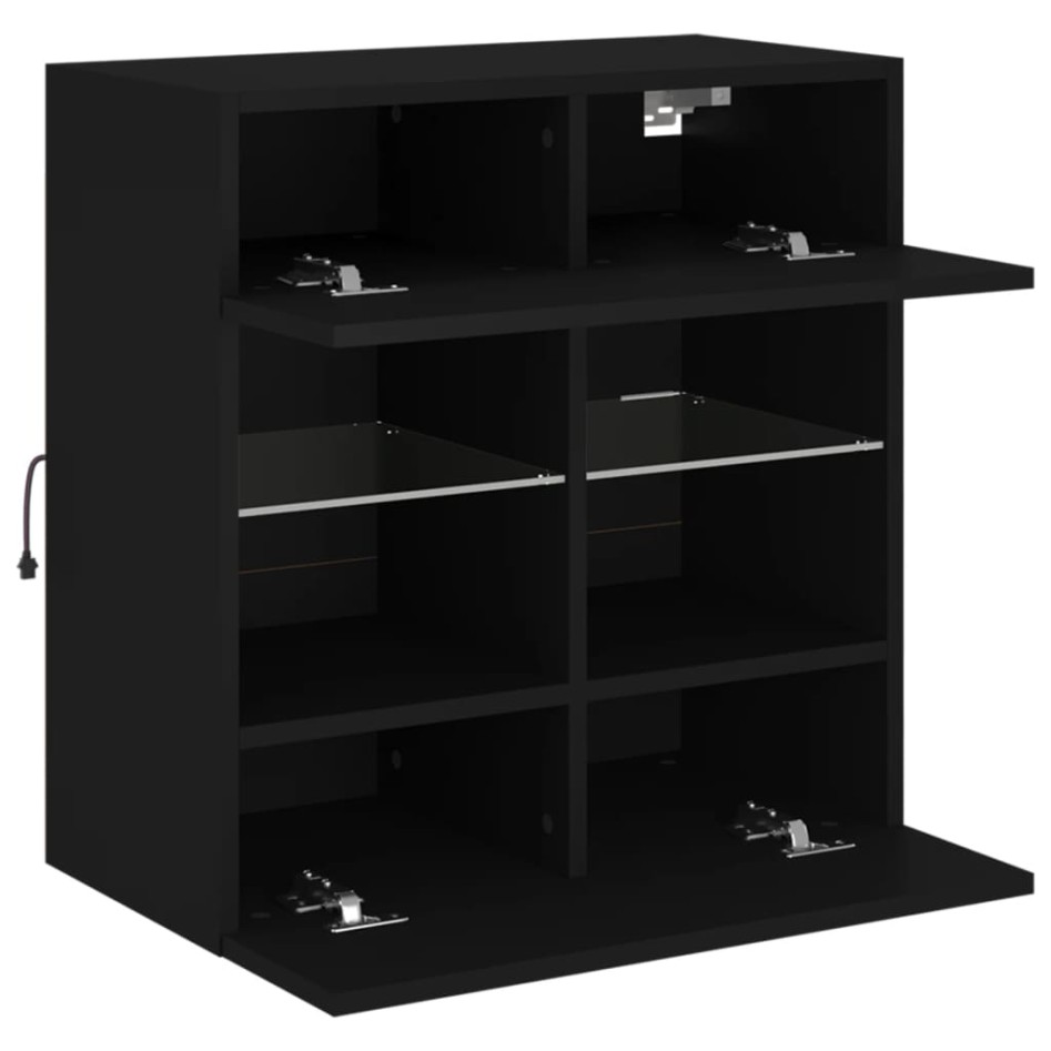 Mueble de TV de pared con luces LED negro 58,5x30x60,5