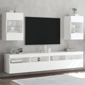Muebles de TV de pared con luces LED 2 uds blanco 40x30x60,5