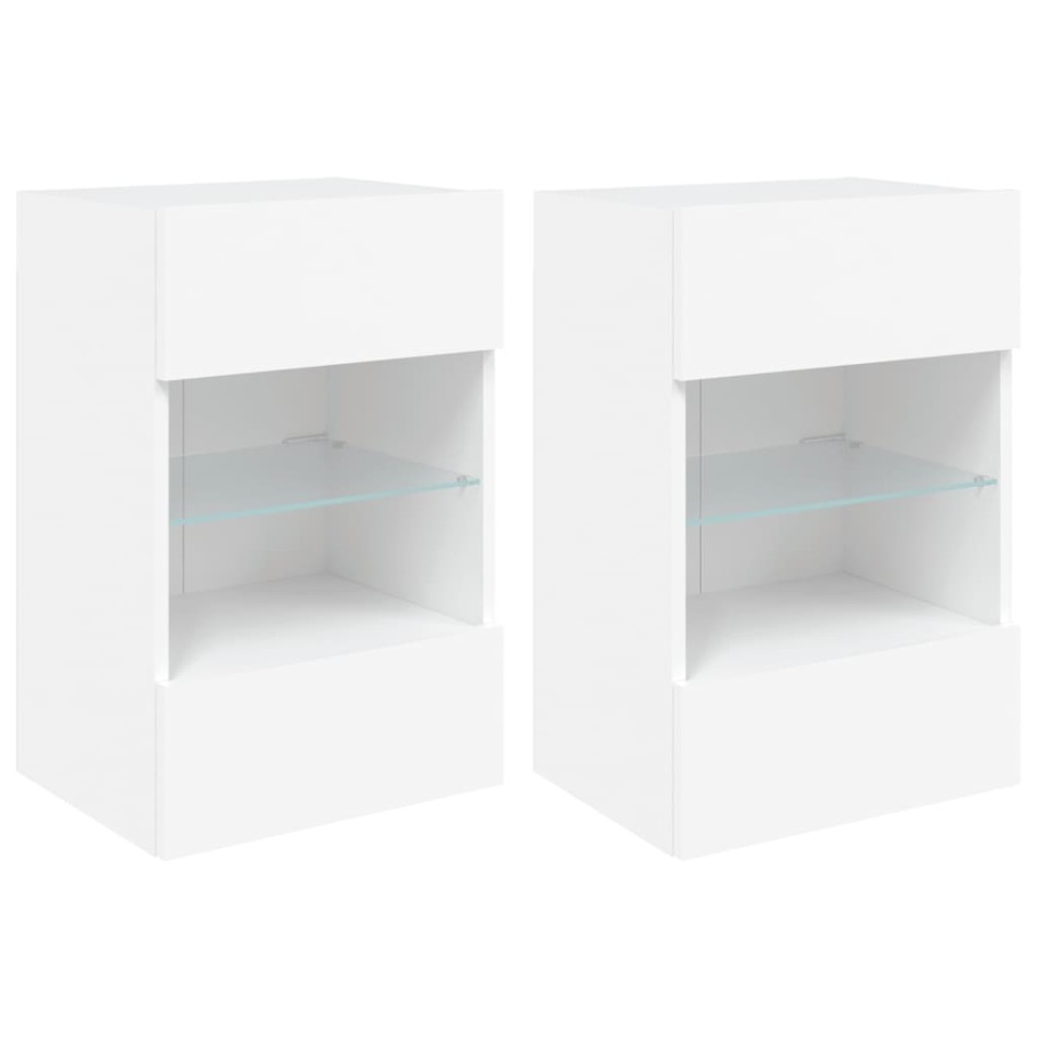 Muebles de TV de pared con luces LED 2 uds blanco 40x30x60,5