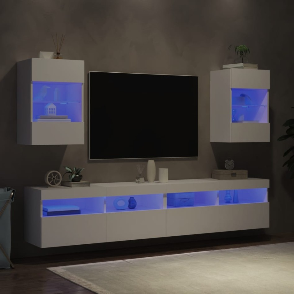 Muebles de TV de pared con luces LED 2 uds blanco 40x30x60,5