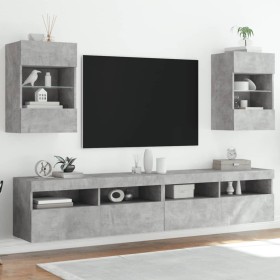 Muebles TV de pared luces LED 2 uds gris hormigón 40x30x60,5