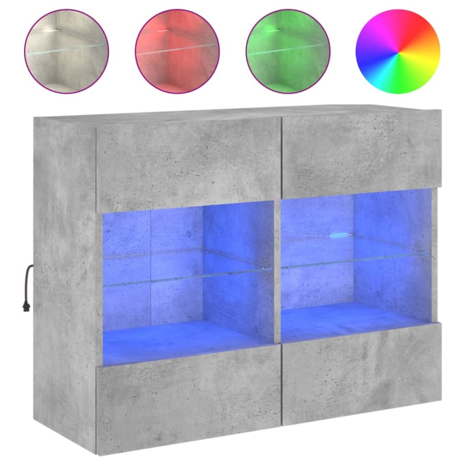 Mueble TV de pared con luces LED gris hormigón 78,5x30x60,5