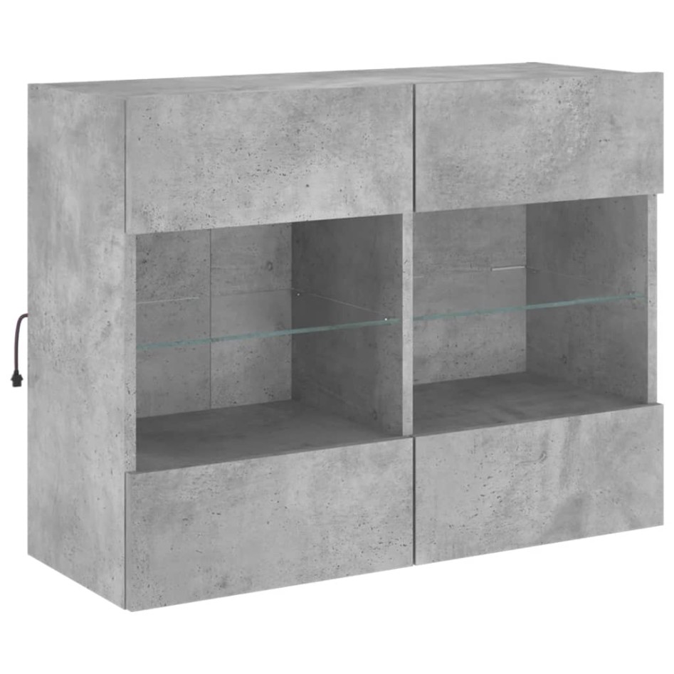 Mueble TV de pared con luces LED gris hormigón 78,5x30x60,5