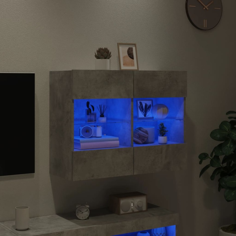 Mueble TV de pared con luces LED gris hormigón 78,5x30x60,5