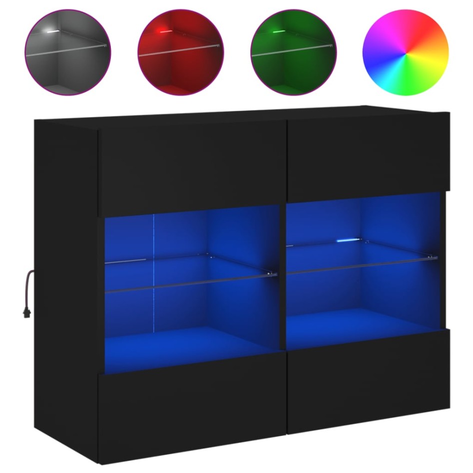 Mueble de TV de pared con luces LED negro 78,5x30x60,5