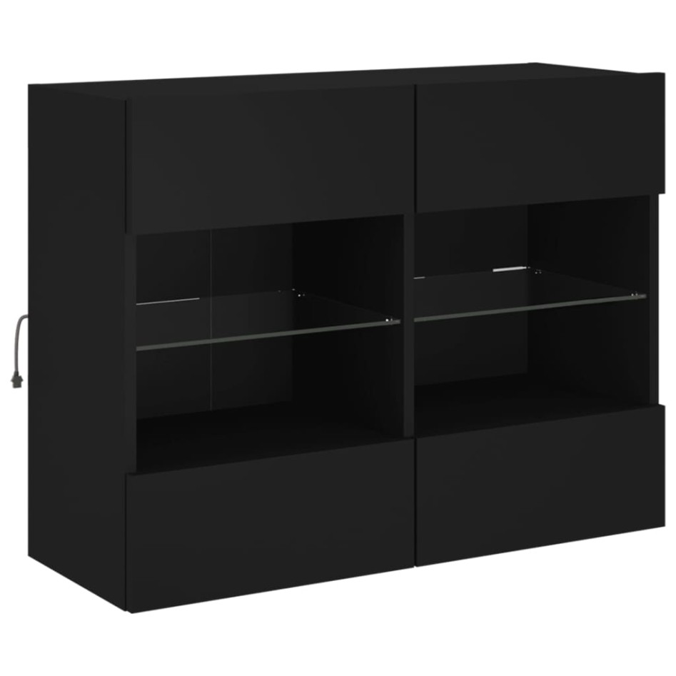 Mueble de TV de pared con luces LED negro 78,5x30x60,5
