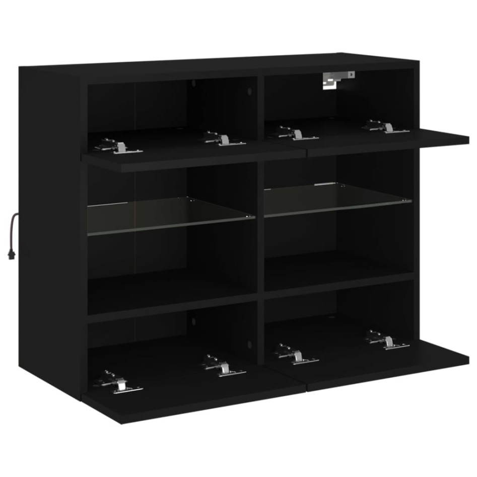 Mueble de TV de pared con luces LED negro 78,5x30x60,5