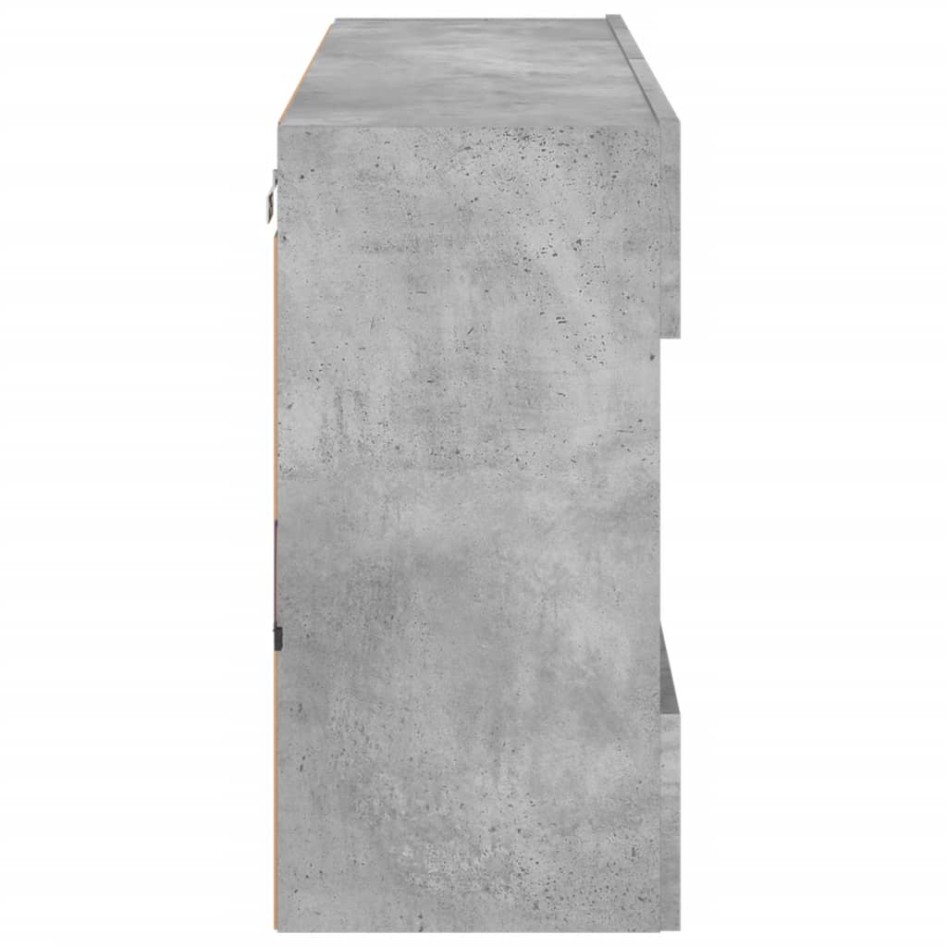 Mueble TV de pared con luces LED gris hormigón 98,5x30x60,5