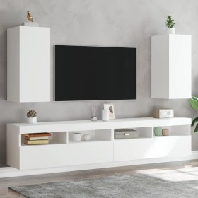Muebles de TV de pared con luces LED 2 uds blanco 30,5x35x70