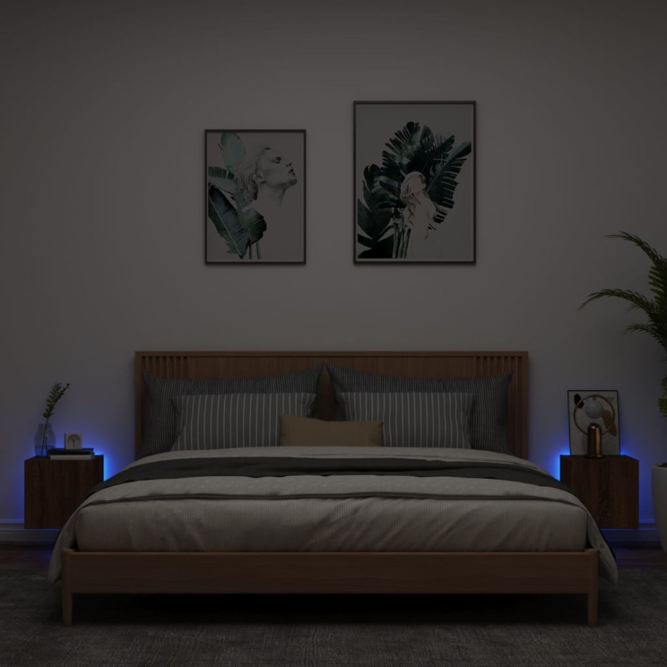 Muebles TV de pared luces LED 2 uds roble marrón 30,5x35x30