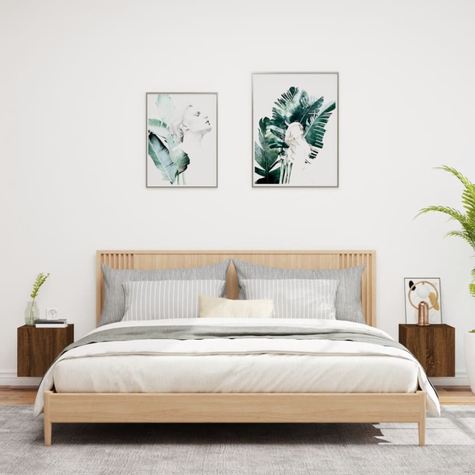 Muebles TV de pared luces LED 2 uds roble marrón 30,5x35x30