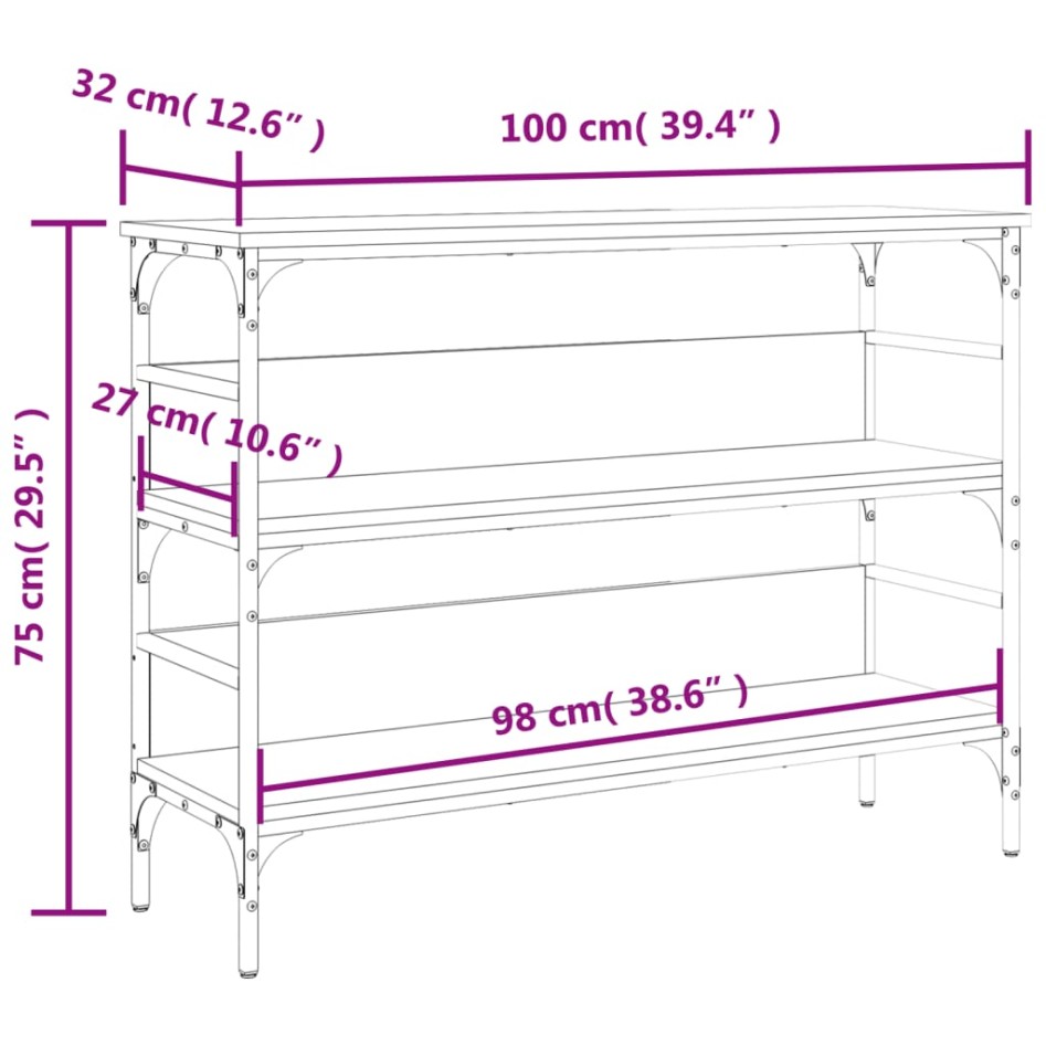 Mesa consola madera de ingeniería gris Sonoma 100x32x75