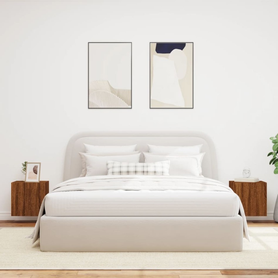 Muebles TV de pared luces LED 2 uds marrón roble 40,5x35x40