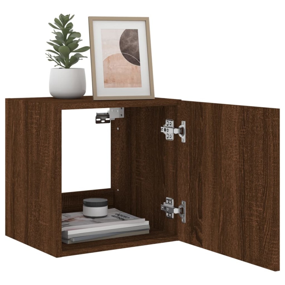 Muebles TV de pared luces LED 2 uds marrón roble 40,5x35x40