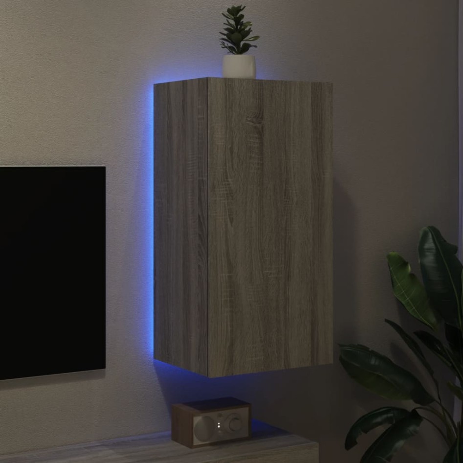 Mueble de TV de pared con luces LED gris Sonoma 40,5x35x80