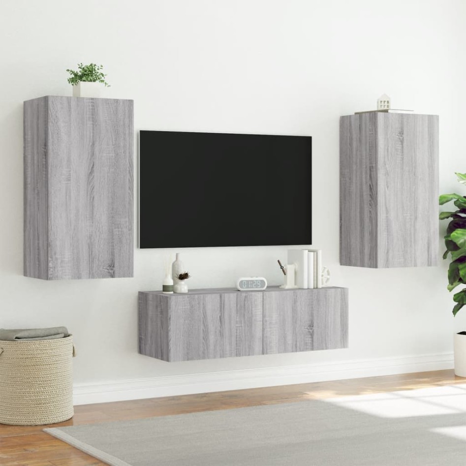 Mueble de TV de pared con luces LED gris Sonoma 40,5x35x80