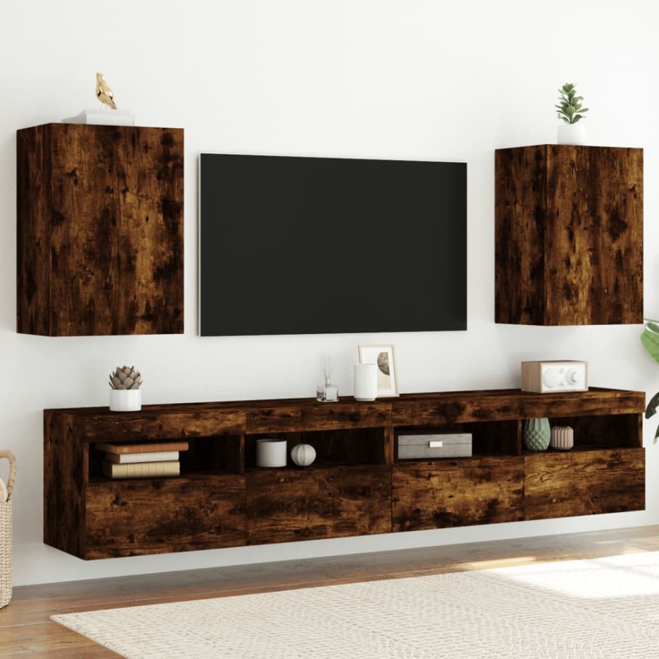 Muebles de TV de pared 2 uds madera roble ahumado 40,5x30x60