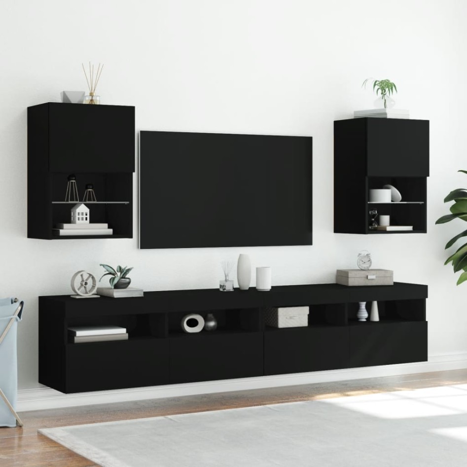 Muebles de TV con luces LED 2 uds negro 40,5x30x60
