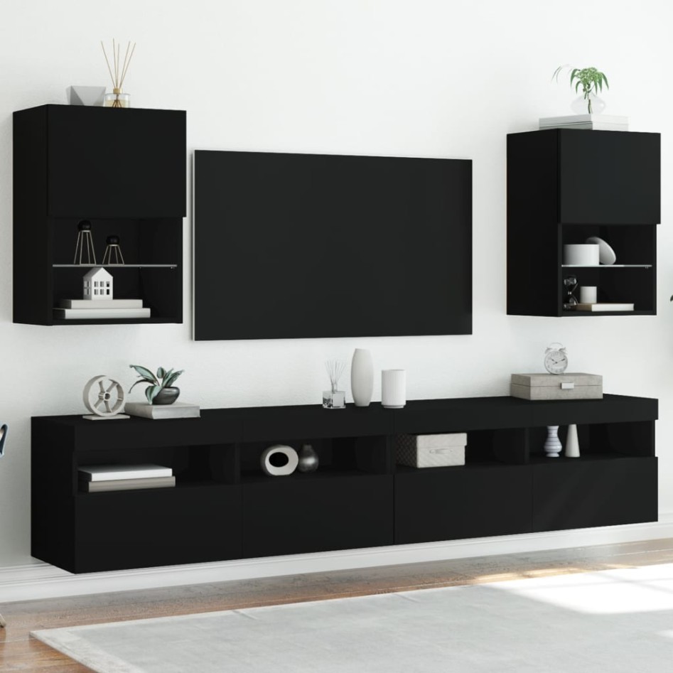 Muebles de TV con luces LED 2 uds negro 40,5x30x60