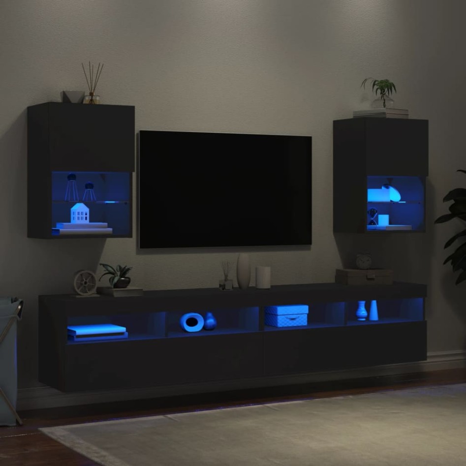 Muebles de TV con luces LED 2 uds negro 40,5x30x60