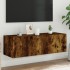 Mueble de TV de pared con luces LED roble ahumado 100x35x31