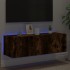 Mueble de TV de pared con luces LED roble ahumado 100x35x31