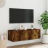 Mueble de TV de pared con luces LED roble ahumado 100x35x31