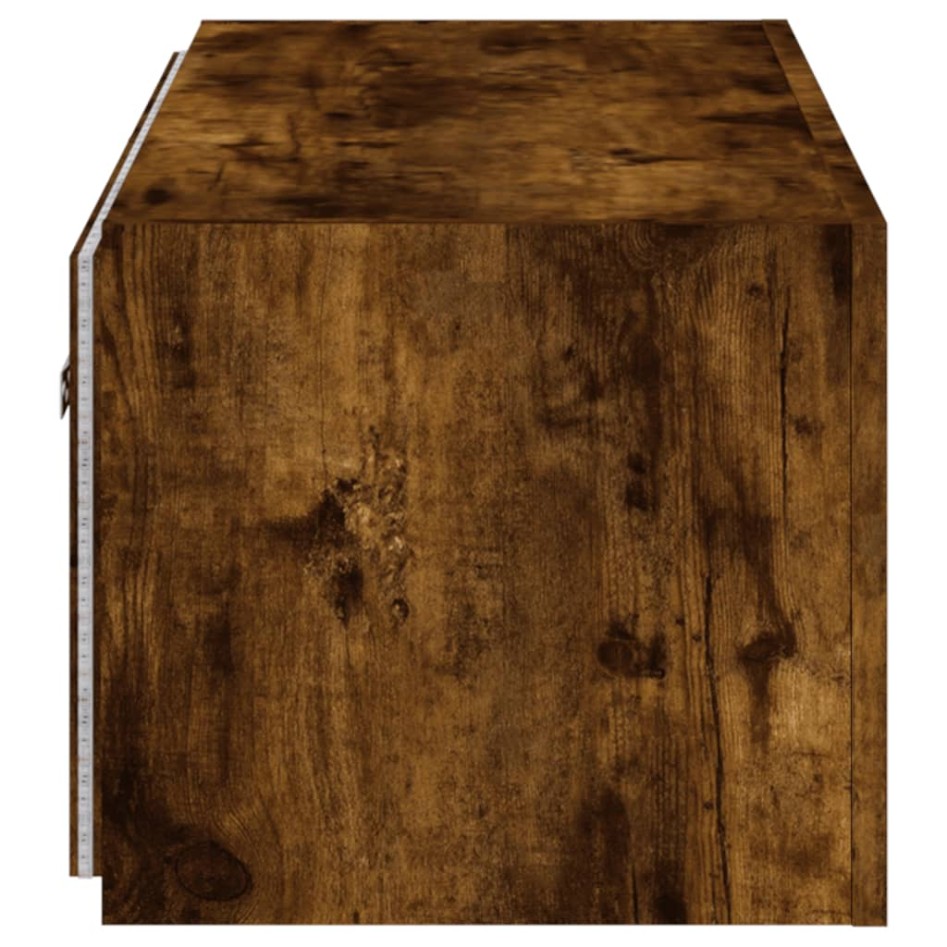 Mueble de TV de pared con luces LED roble ahumado 100x35x31