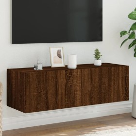 Mueble de TV de pared con luces LED marrón roble 100x35x31