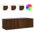 Mueble de TV de pared con luces LED marrón roble 100x35x31