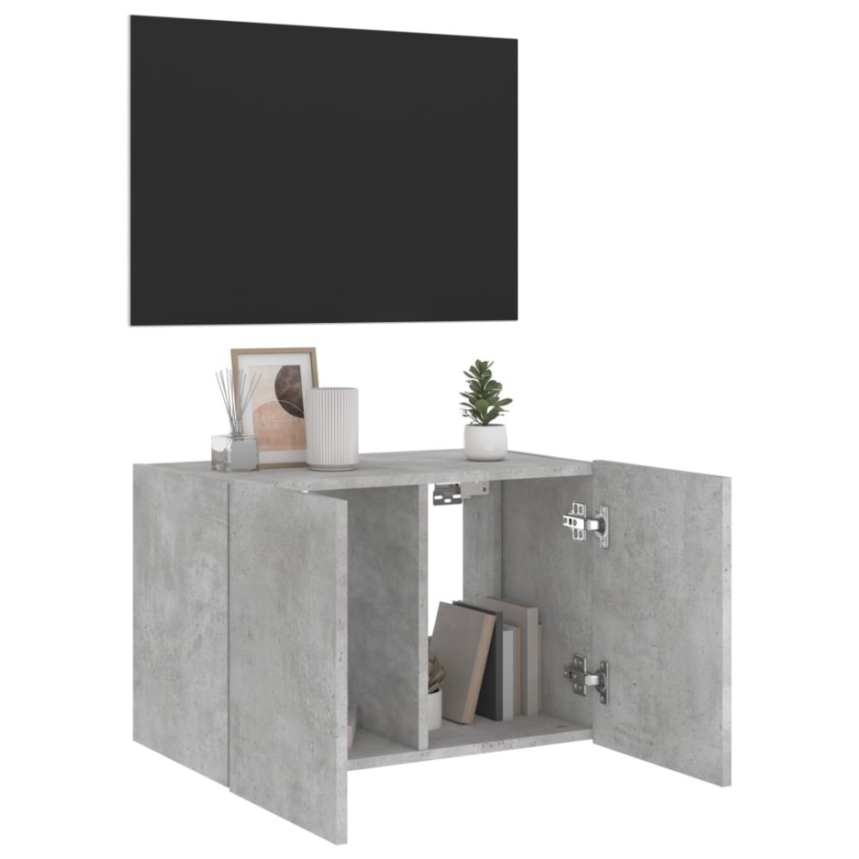 Mueble de TV de pared con luces LED gris hormigón 60x35x41