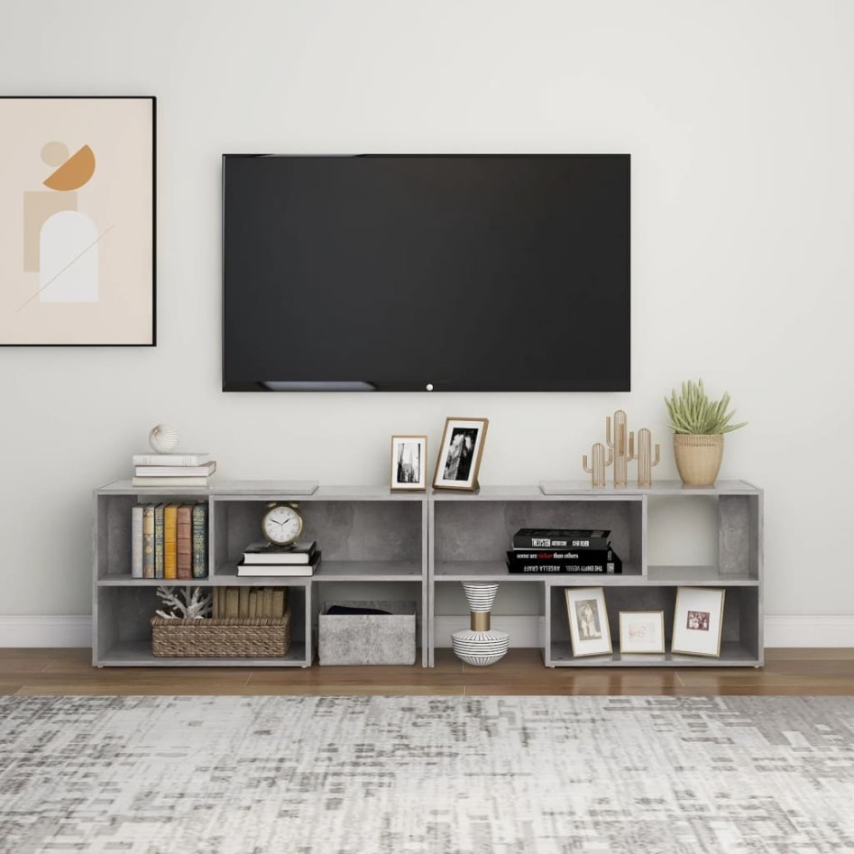 Mueble de TV madera contrachapada gris hormigón 149x30x52
