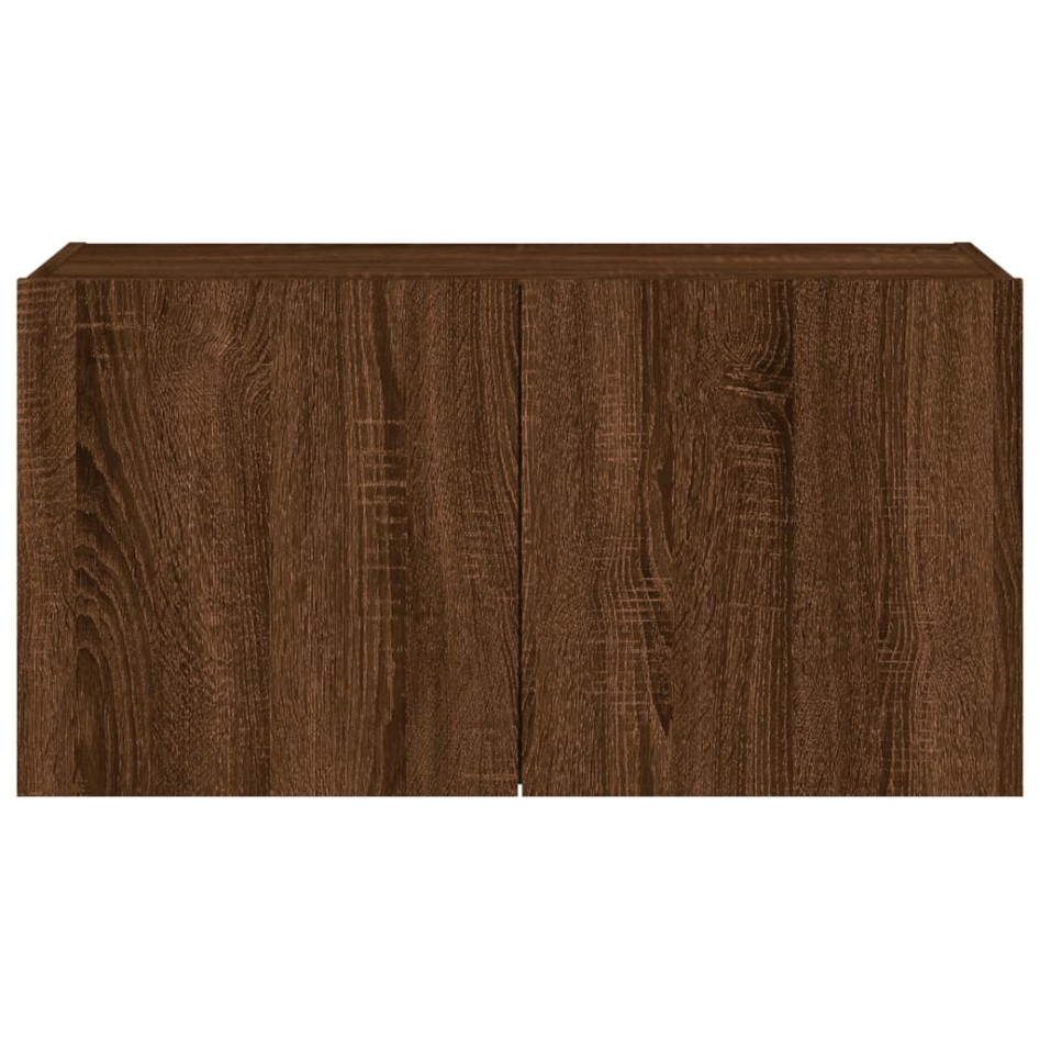 Mueble de TV de pared con luces LED marrón roble 80x35x41