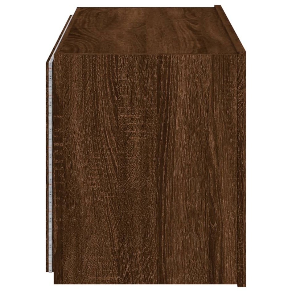 Mueble de TV de pared con luces LED marrón roble 80x35x41