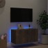 Mueble de TV de pared con luces LED roble ahumado 80x35x41