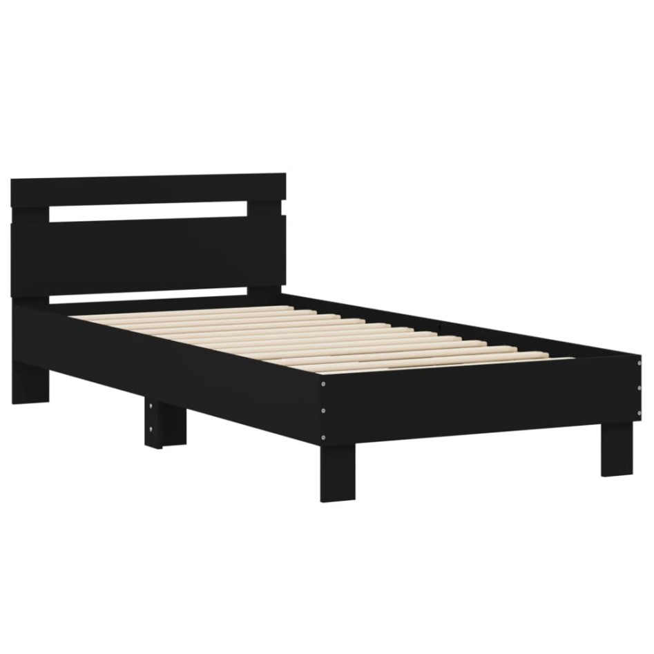 Cama con cabecero madera de ingeniería negra 90x190