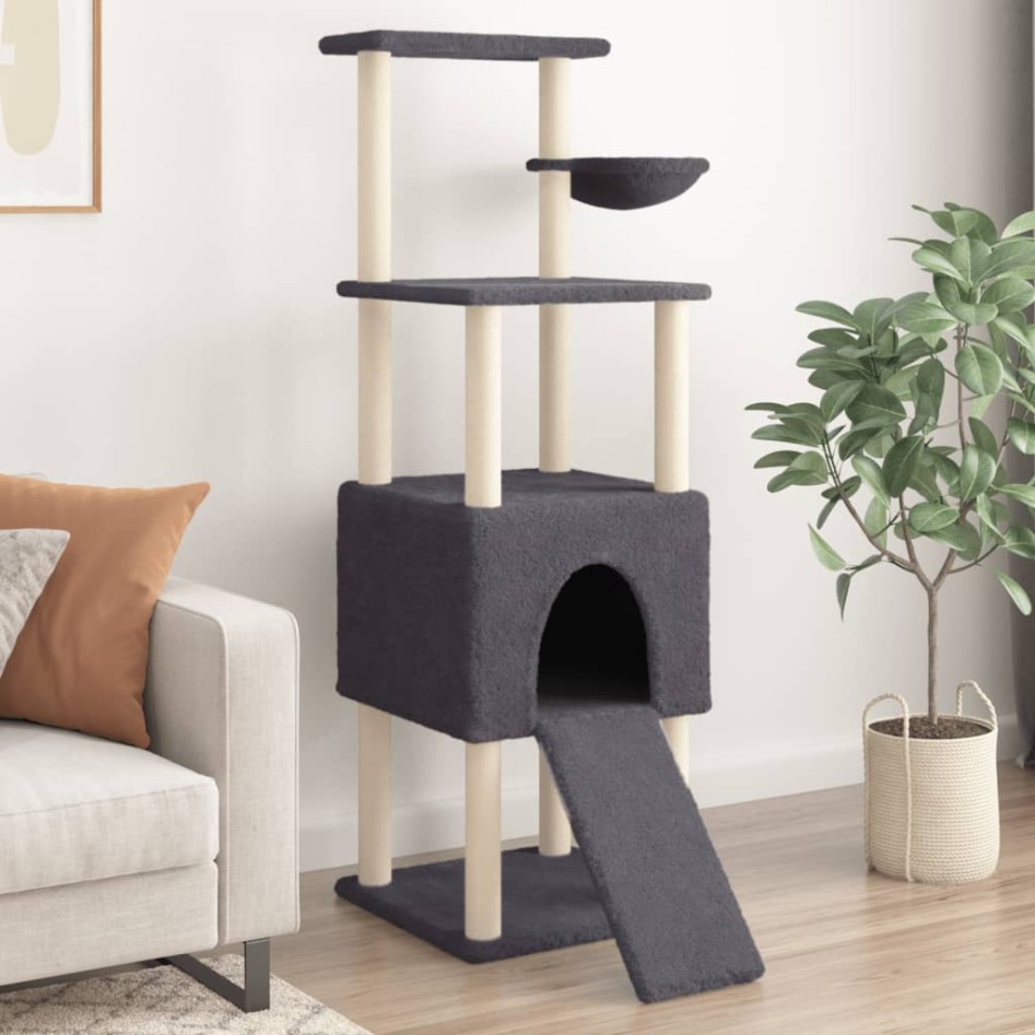 Rascador para gatos con postes de sisal gris oscuro 153