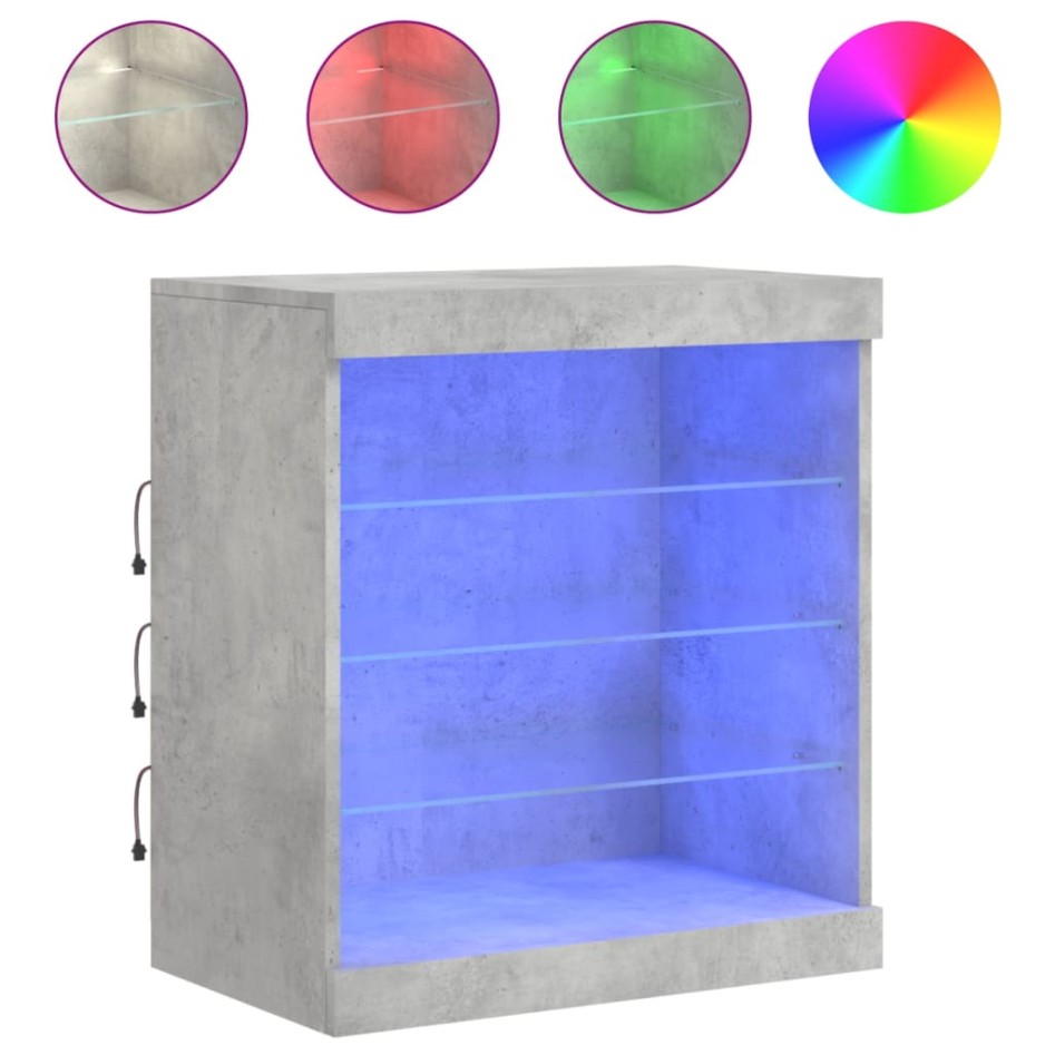 Aparador con luces LED gris hormigón 60,5x37x67
