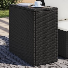 Mesa auxiliar jardín tapa vidrio ratán PE negro 58x27,5x55