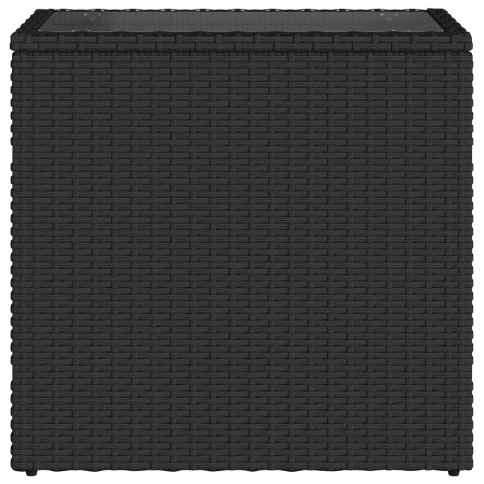 Mesa auxiliar jardín tapa vidrio ratán PE negro 58x27,5x55
