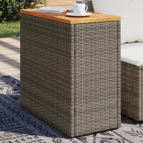 Mesa auxiliar jardín tapa madera ratán PE gris 58x27,5x55