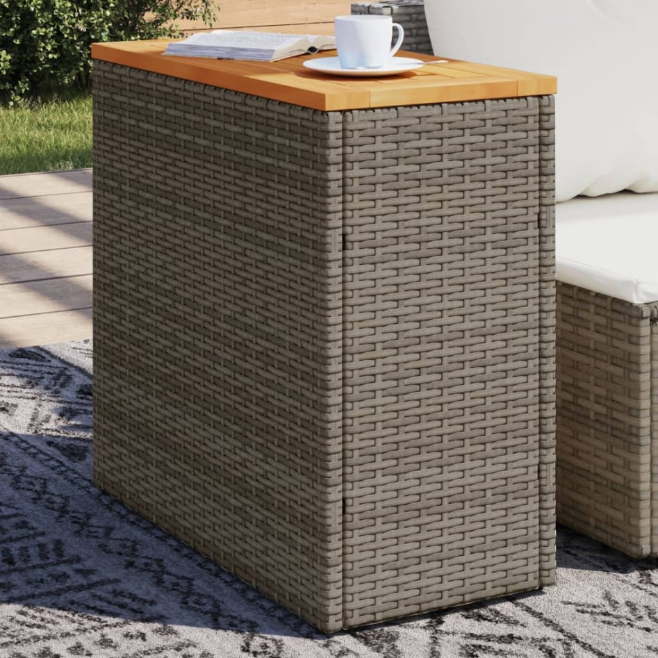 Mesa auxiliar jardín tapa madera ratán PE gris 58x27,5x55