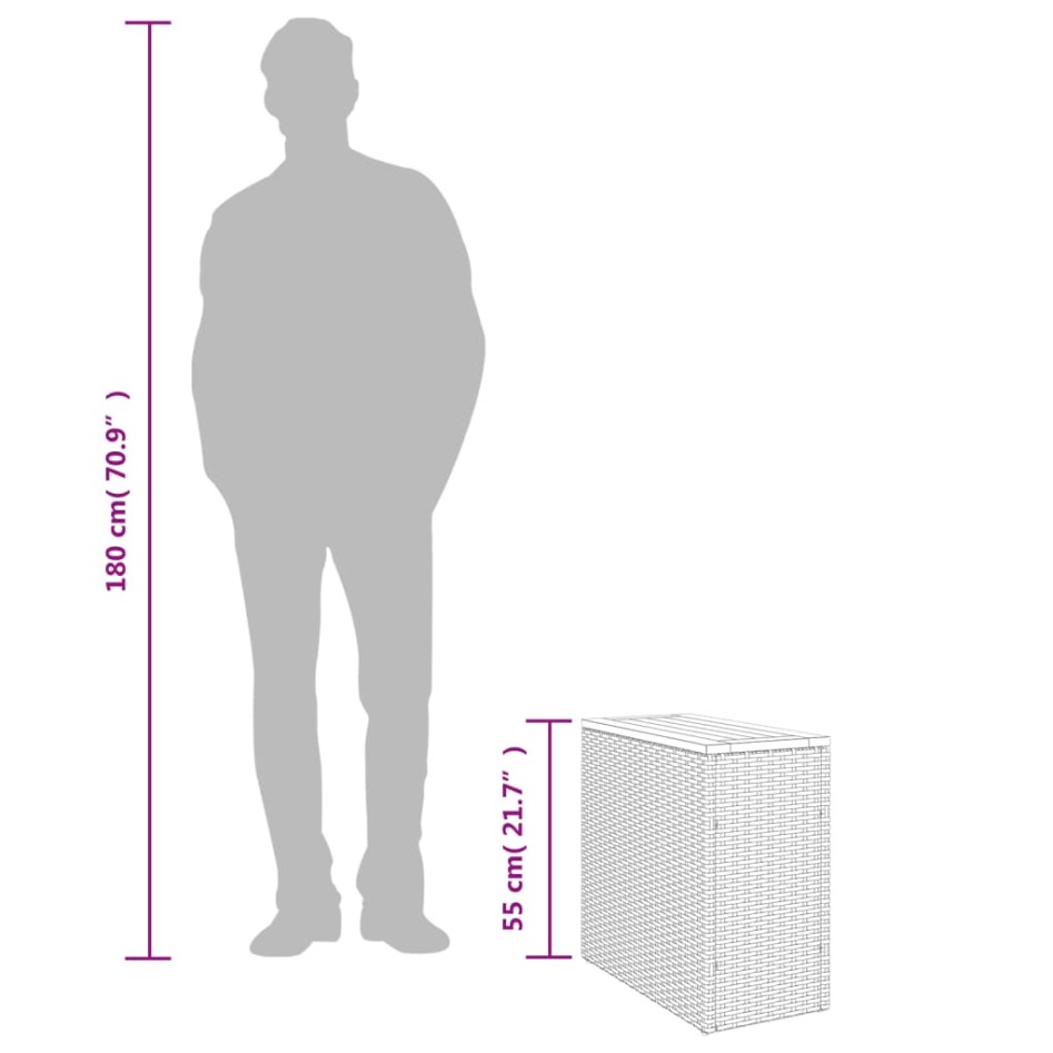 Mesa auxiliar jardín tapa madera ratán PE gris 58x27,5x55