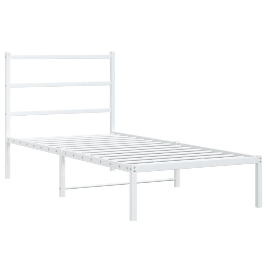 Estructura cama sin colchón con cabecero metal blanco 90x200