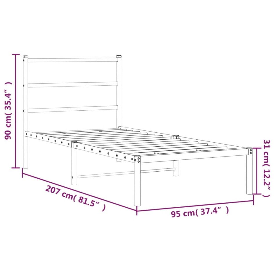 Estructura cama sin colchón con cabecero metal blanco 90x200