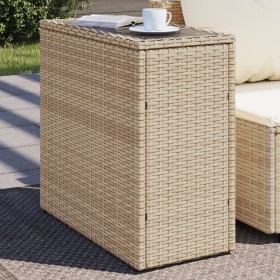Mesa auxiliar jardín tapa vidrio ratán PE beige 58x27,5x55