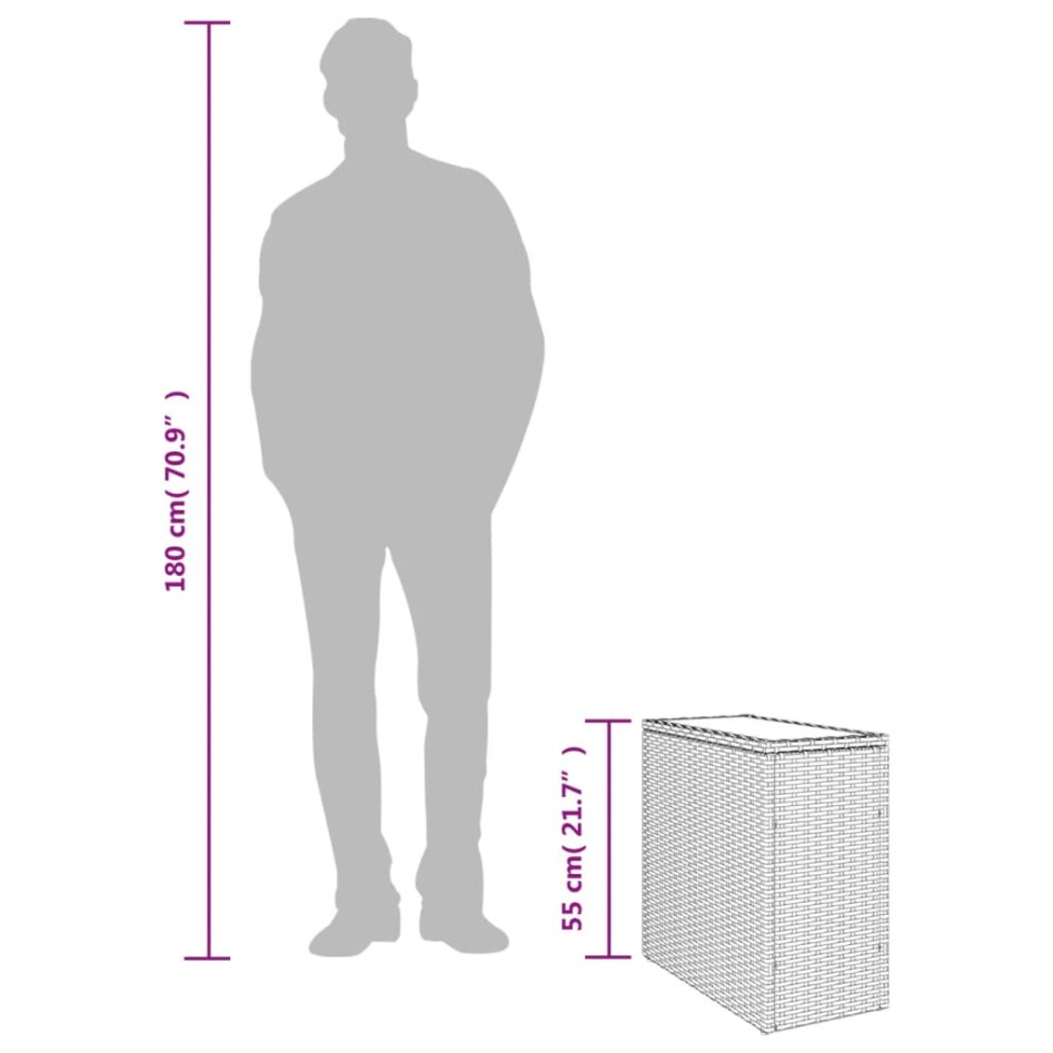 Mesa auxiliar jardín tapa vidrio ratán PE beige 58x27,5x55